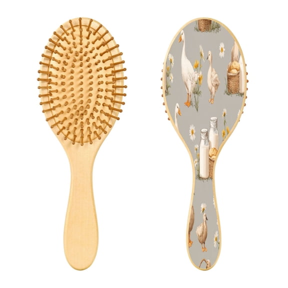 RMDQTR 9.25X3.15Round Wooden Rubber Hair Brushes Massage Comb Suitable for all Hair Types Smooth-gliding Comb Cute Farm Animals