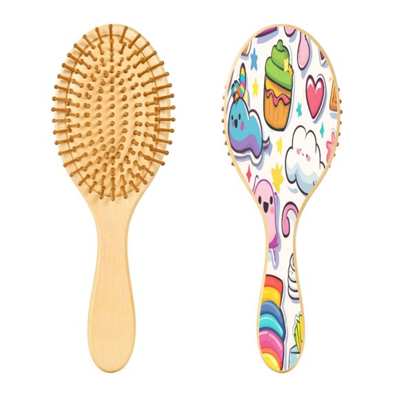 RMDQTR 9.25X3.15Round Wooden Rubber Hair Brushes Massage Comb Suitable for all Hair Types Smooth-gliding Comb Cute Ghost