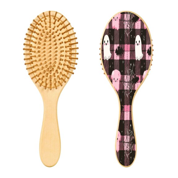 RMDQTR 9.25X3.15Round Wooden Rubber Hair Brushes Massage Comb Suitable for all Hair Types Smooth-gliding Comb Cute Halloween Ghosts