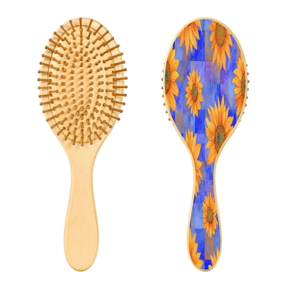 RMDQTR 9.25X3.15”Round Wooden Rubber Hair Brushes Massage Comb Suitable for all Hair Types Smooth-gliding Comb Digital Painting Of Cute Sunflowers