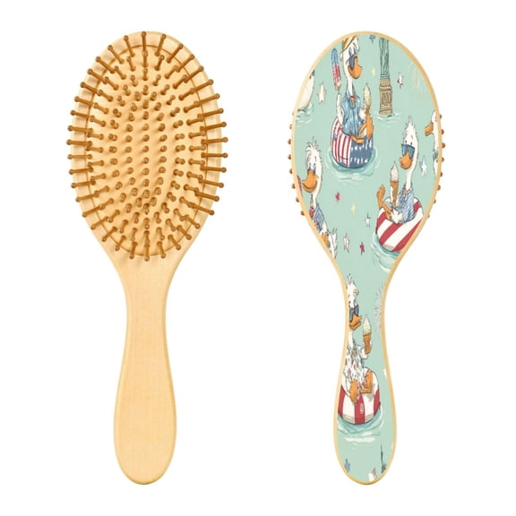 RMDQTR 9.25X3.15”Round Wooden Rubber Hair Brushes Massage Comb Suitable for all Hair Types Smooth-gliding Comb Ducks Gathering