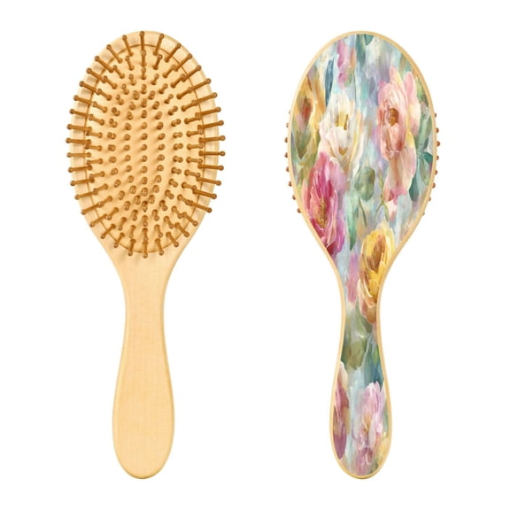 RMDQTR 9.25X3.15Round Wooden Rubber Hair Brushes Massage Comb Suitable for all Hair Types Smooth-gliding Comb Fantasy Peonies and Roses
