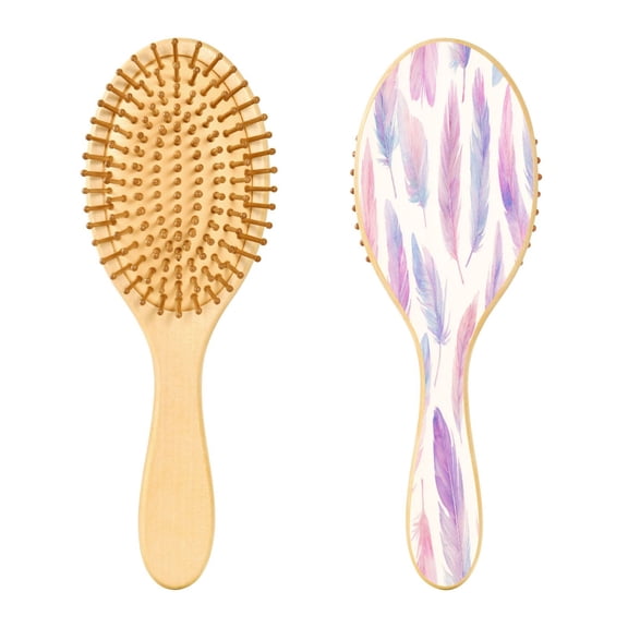 RMDQTR 9.25X3.15Round Wooden Rubber Hair Brushes Massage Comb Suitable for all Hair Types Smooth-gliding Comb Feathers in Soft Pinks