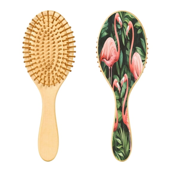 RMDQTR 9.25X3.15Round Wooden Rubber Hair Brushes Massage Comb Suitable for all Hair Types Smooth-gliding Comb Flame Birds and Tropical Trees