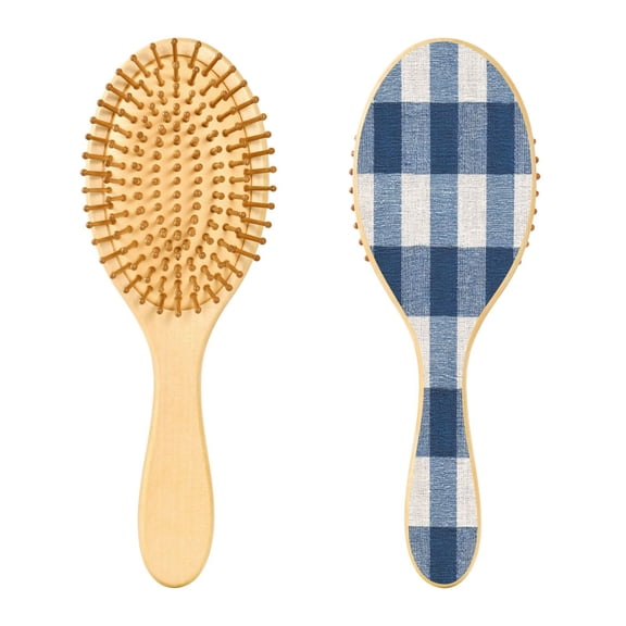 RMDQTR 9.25X3.15Round Wooden Rubber Hair Brushes Massage Comb Suitable for all Hair Types Smooth-gliding Comb Gray-blue Checkered