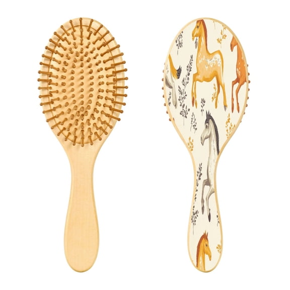 RMDQTR 9.25X3.15Round Wooden Rubber Hair Brushes Massage Comb Suitable for all Hair Types Smooth-gliding Comb Horse with Leaves