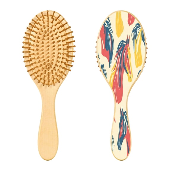 RMDQTR 9.25X3.15Round Wooden Rubber Hair Brushes Massage Comb Suitable for all Hair Types Smooth-gliding Comb Horses Pattern