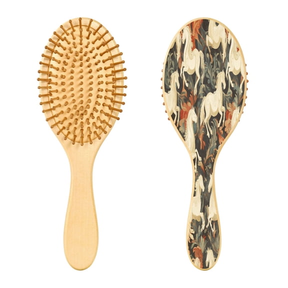 RMDQTR 9.25X3.15Round Wooden Rubber Hair Brushes Massage Comb Suitable for all Hair Types Smooth-gliding Comb Horses Patterns