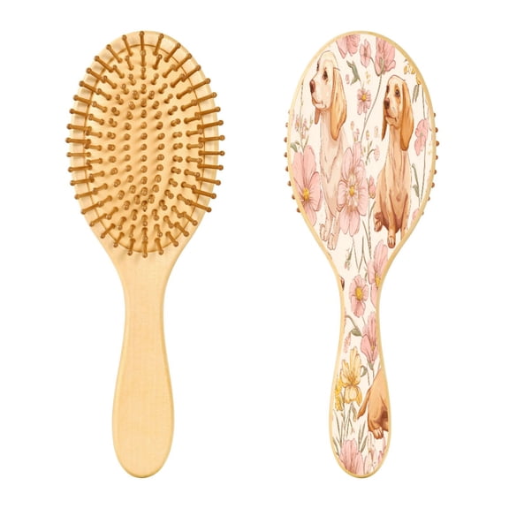 RMDQTR 9.25X3.15Round Wooden Rubber Hair Brushes Massage Comb Suitable for all Hair Types Smooth-gliding Comb Lovely Cartoon Dachshund Dogs