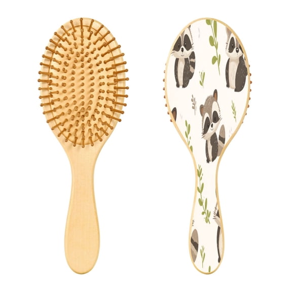 RMDQTR 9.25X3.15Round Wooden Rubber Hair Brushes Massage Comb Suitable for all Hair Types Smooth-gliding Comb Lovely Cartoon Raccoon