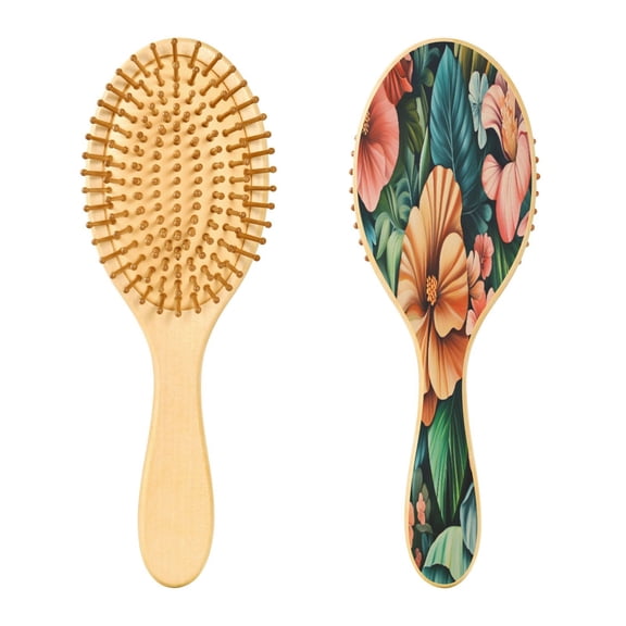 RMDQTR 9.25X3.15”Round Wooden Rubber Hair Brushes Massage Comb Suitable for all Hair Types Smooth-gliding Comb Multicolor Painting Flowers