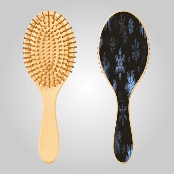 RMDQTR 9.25X3.15Round Wooden Rubber Hair Brushes Massage Comb Suitable for all Hair Types Smooth-gliding Comb Pale Blue Chrimas Snowflake