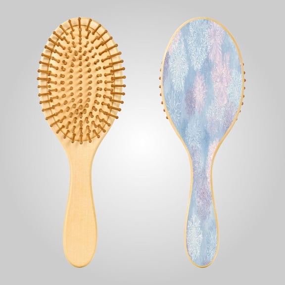 RMDQTR 9.25X3.15Round Wooden Rubber Hair Brushes Massage Comb Suitable for all Hair Types Smooth-gliding Comb Pale Blue Pink Snowflakes