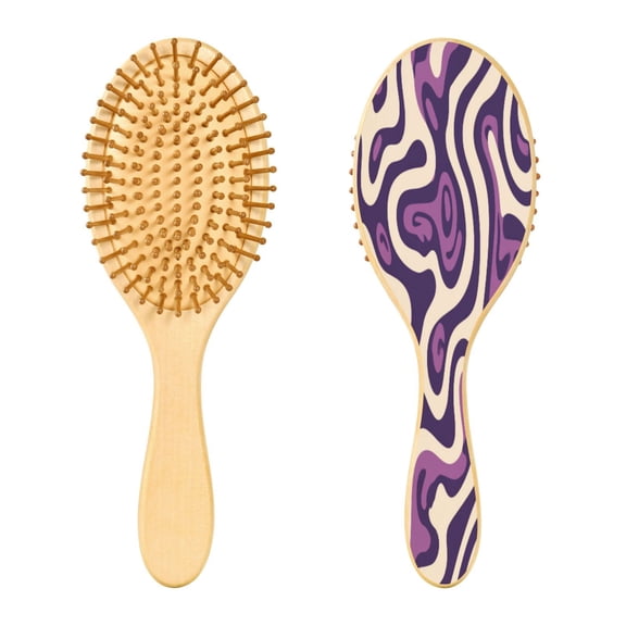 RMDQTR 9.25X3.15”Round Wooden Rubber Hair Brushes Massage Comb Suitable for all Hair Types Smooth-gliding Comb Purple Abstract Artwork Pattern