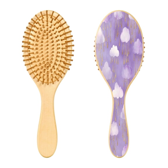 RMDQTR 9.25X3.15Round Wooden Rubber Hair Brushes Massage Comb Suitable for all Hair Types Smooth-gliding Comb Rain Clouds and Golden Droplets