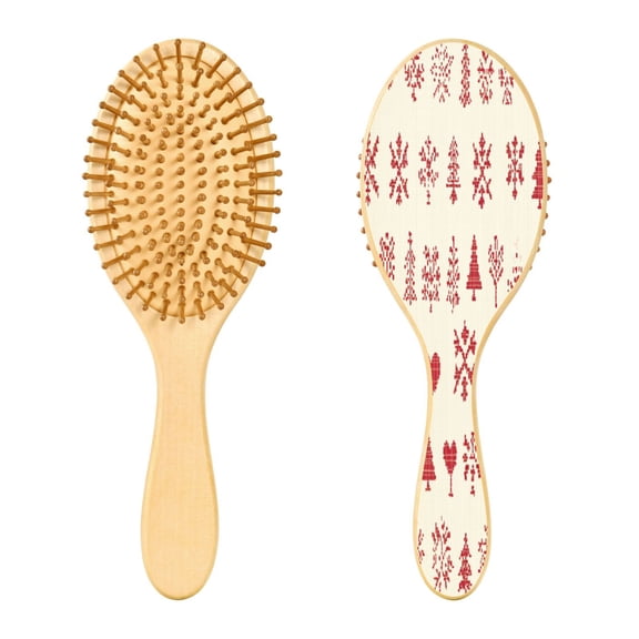 RMDQTR 9.25X3.15Round Wooden Rubber Hair Brushes Massage Comb Suitable for all Hair Types Smooth-gliding Comb Red Christmas Knitted Pattern