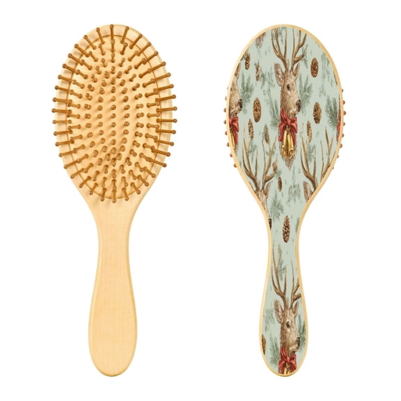 RMDQTR 9.25X3.15Round Wooden Rubber Hair Brushes Massage Comb Suitable for all Hair Types Smooth-gliding Comb Reindeer and Red Ribbon Bows