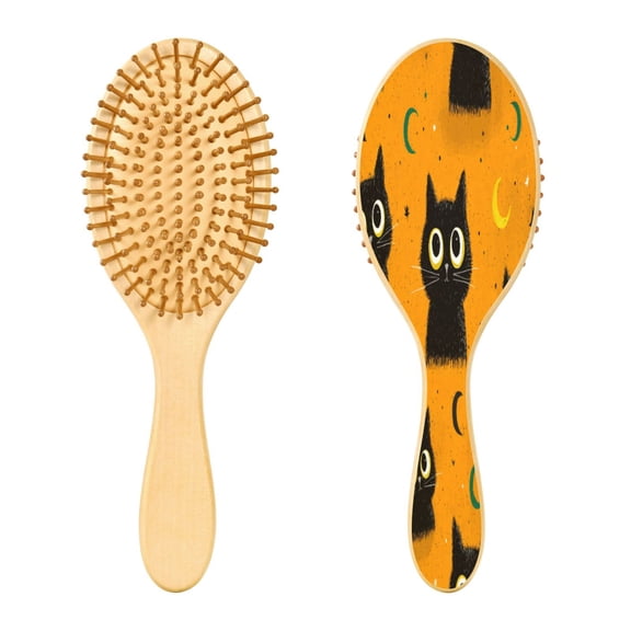 RMDQTR 9.25X3.15”Round Wooden Rubber Hair Brushes Massage Comb Suitable for all Hair Types Smooth-gliding Comb Repeating Pattern Of Big-eyed Cat