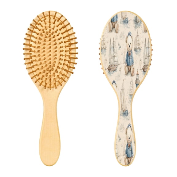 RMDQTR 9.25X3.15”Round Wooden Rubber Hair Brushes Massage Comb Suitable for all Hair Types Smooth-gliding Comb Sailor Outfit Baby Bear