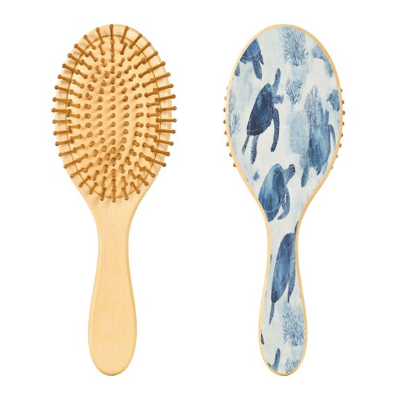 RMDQTR 9.25X3.15Round Wooden Rubber Hair Brushes Massage Comb Suitable for all Hair Types Smooth-gliding Comb Sea Turtles and Fish Swimming