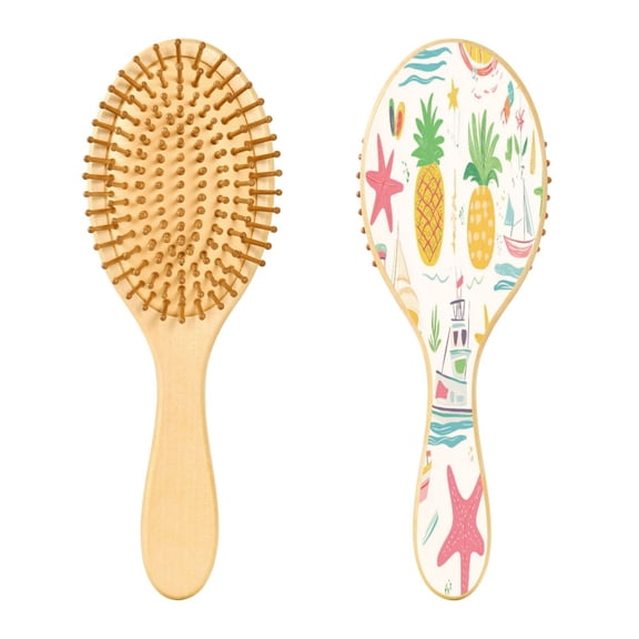 RMDQTR 9.25X3.15Round Wooden Rubber Hair Brushes Massage Comb Suitable for all Hair Types Smooth-gliding Comb Summer Beach Items Pattern