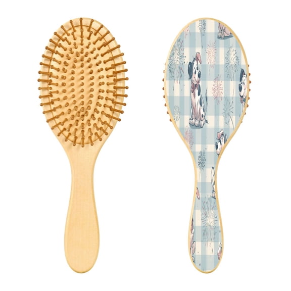 RMDQTR 9.25X3.15Round Wooden Rubber Hair Brushes Massage Comb Suitable for all Hair Types Smooth-gliding Comb Super Happy Cartoon Dogs