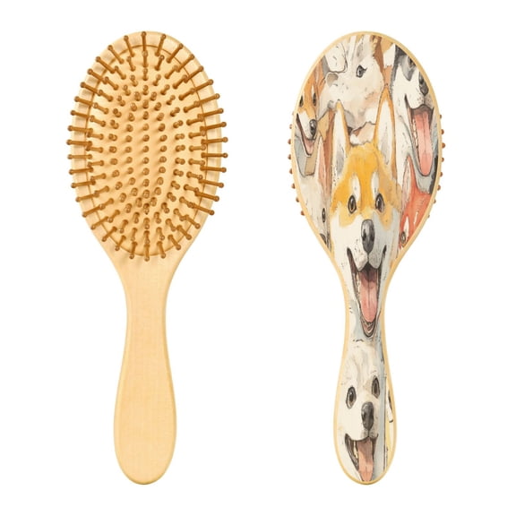 RMDQTR 9.25X3.15Round Wooden Rubber Hair Brushes Massage Comb Suitable for all Hair Types Smooth-gliding Comb Watercolor Cartoon Dogs