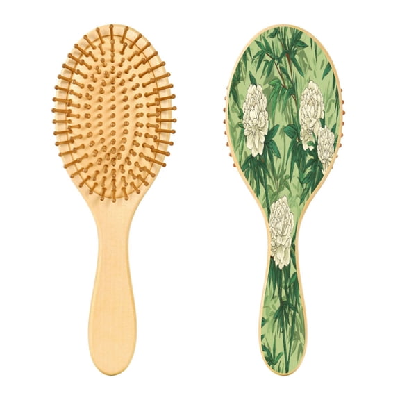 RMDQTR 9.25X3.15Round Wooden Rubber Hair Brushes Massage Comb Suitable for all Hair Types Smooth-gliding Comb White Peony and Bamboo