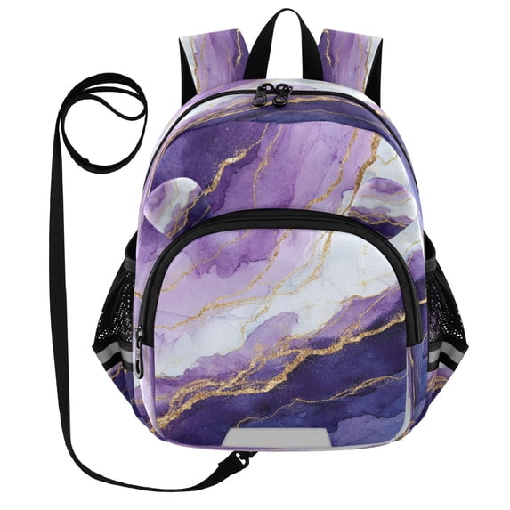 RMDQTR Adorable Ear-Print Backpack with Reflective Strip and Anti-Lost Leash Adjustable Shoulder Straps Mini Travel Backpack Abstract Dark Purple Marble