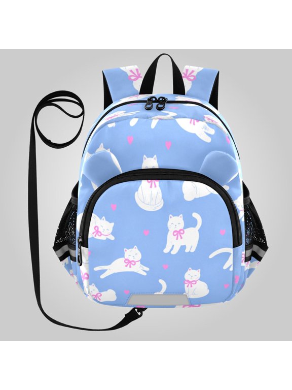 Adorable Ear-Print Backpack with Reflective Strip and Anti-Lost Leash Adjustable Shoulder Straps Mini Travel Backpack Adorable Cat Pattern with Hearts