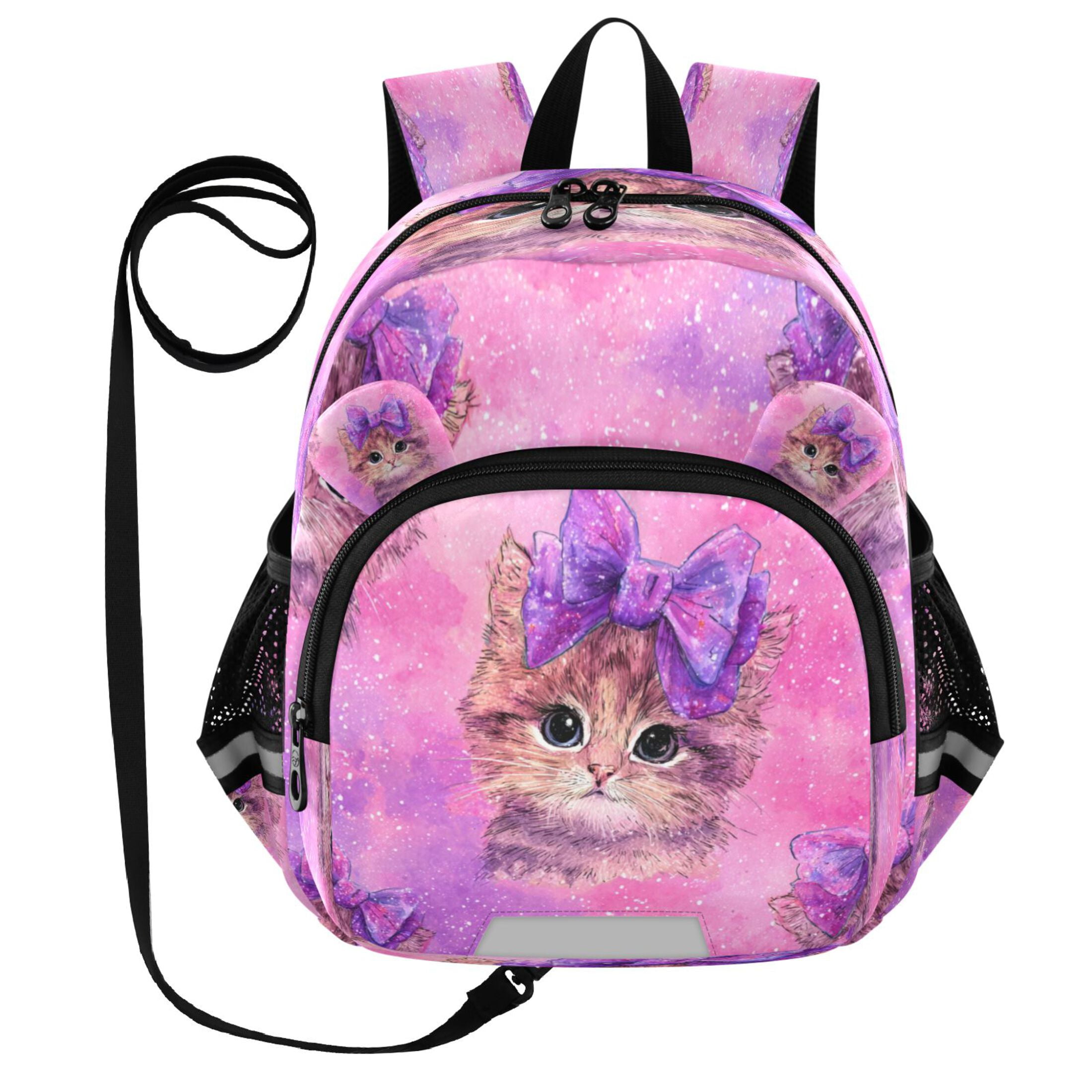 RMDQTR Adorable Ear-Print Backpack with Reflective Strip and Anti-Lost Leash Adjustable Shoulder Straps Mini Travel Backpack Adorable Orange Cat Pattern