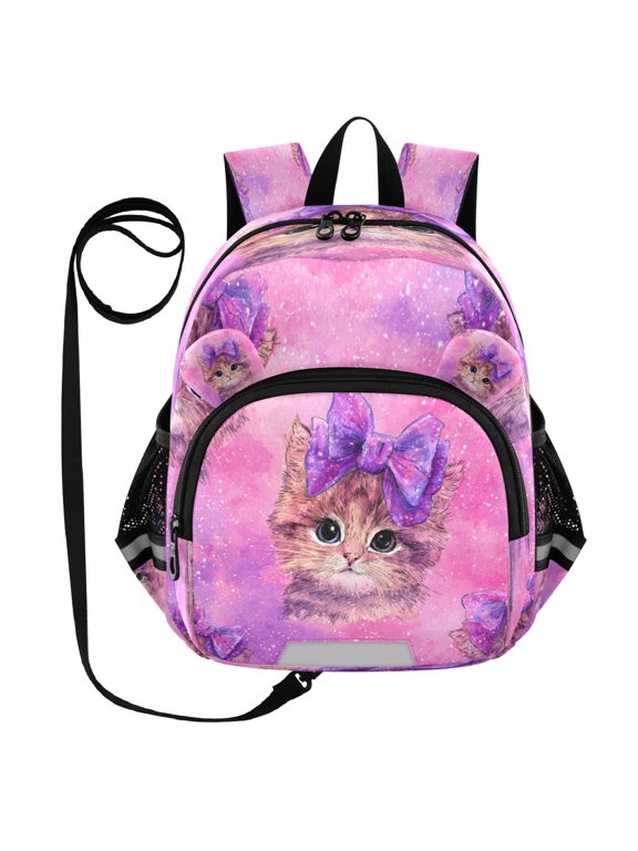 Adorable Ear-Print Backpack with Reflective Strip and Anti-Lost Leash Adjustable Shoulder Straps Mini Travel Backpack Adorable Orange Cat Pattern