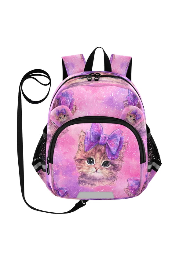 Adorable Ear-Print Backpack with Reflective Strip and Anti-Lost Leash Adjustable Shoulder Straps Mini Travel Backpack Adorable Orange Cat Pattern