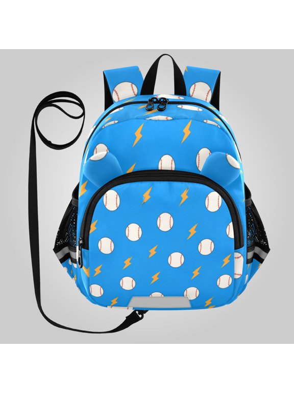 Adorable Ear-Print Backpack with Reflective Strip and Anti-Lost Leash Adjustable Shoulder Straps Mini Travel Backpack Baseball Lightning Bolt Pattern