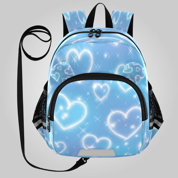 RMDQTR Adorable Ear-Print Backpack with Reflective Strip and Anti-Lost Leash Adjustable Shoulder Straps Mini Travel Backpack Blue Diamond Heart Shower