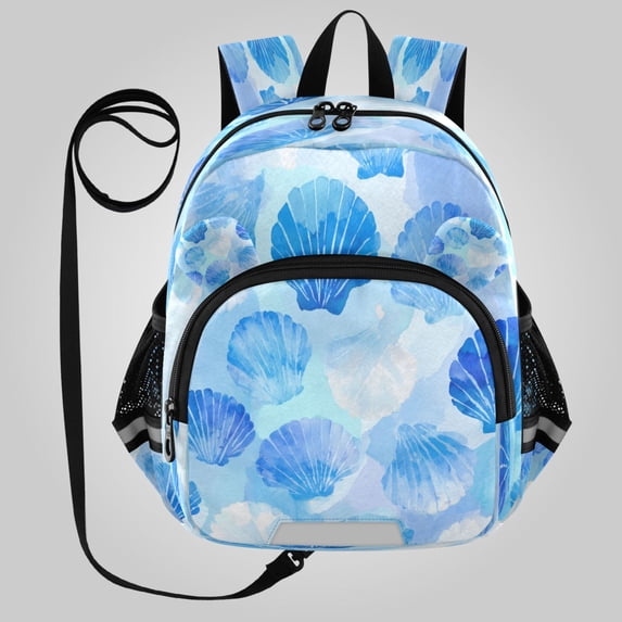 RMDQTR Adorable Ear-Print Backpack with Reflective Strip and Anti-Lost Leash Adjustable Shoulder Straps Mini Travel Backpack Blue Scallop Shells Watercolor Print