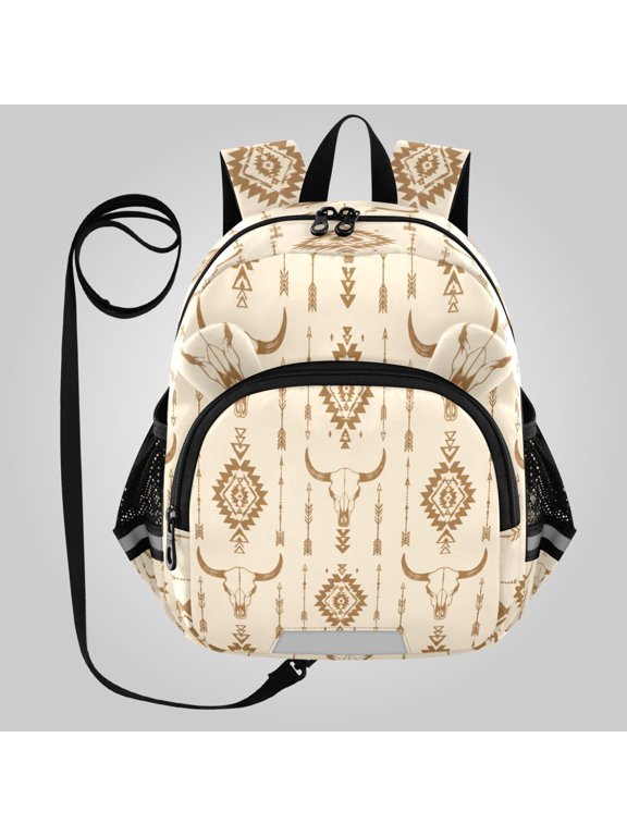 Adorable Ear-Print Backpack with Reflective Strip and Anti-Lost Leash Adjustable Shoulder Straps Mini Travel Backpack Boho Aztec Cow Skull Design