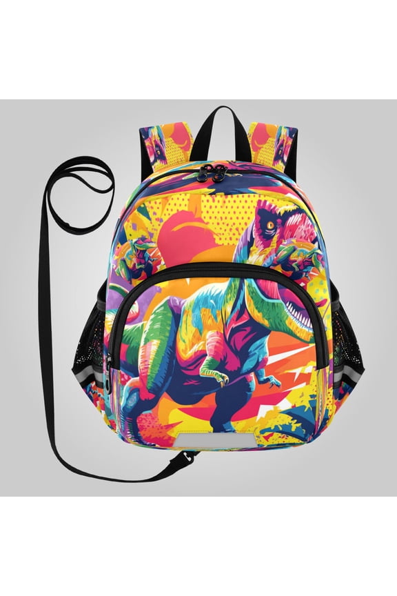 Adorable Ear-Print Backpack with Reflective Strip and Anti-Lost Leash Adjustable Shoulder Straps Mini Travel Backpack Bold Tropical Dino Design