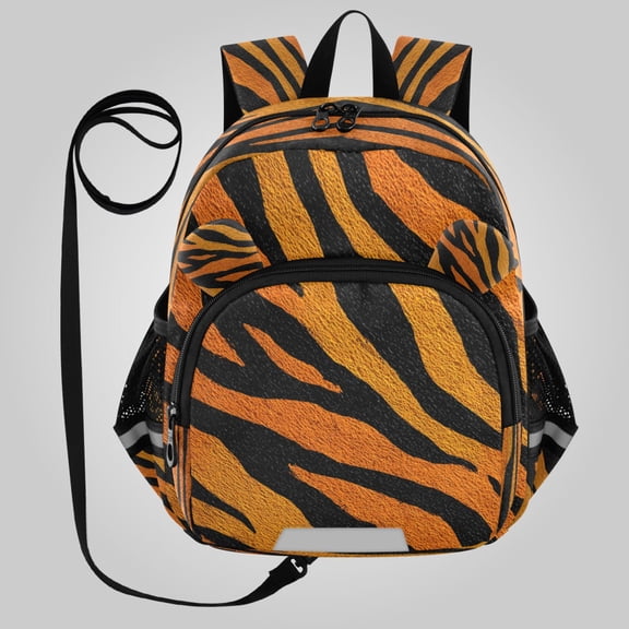 RMDQTR Adorable Ear-Print Backpack with Reflective Strip and Anti-Lost Leash Adjustable Shoulder Straps Mini Travel Backpack Bright Amber Tiger Stripes