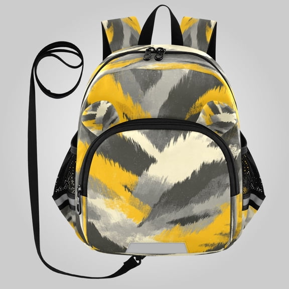 RMDQTR Adorable Ear-Print Backpack with Reflective Strip and Anti-Lost Leash Adjustable Shoulder Straps Mini Travel Backpack Brushstroke Yellow Grey Camo Print