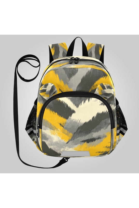 Adorable Ear-Print Backpack with Reflective Strip and Anti-Lost Leash Adjustable Shoulder Straps Mini Travel Backpack Brushstroke Yellow Grey Camo Print