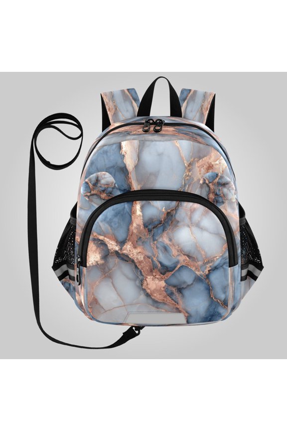 Adorable Ear-Print Backpack with Reflective Strip and Anti-Lost Leash Adjustable Shoulder Straps Mini Travel Backpack Coastal Blue Metallic Vein Art