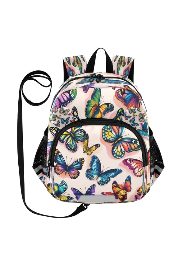 Adorable Ear-Print Backpack with Reflective Strip and Anti-Lost Leash Adjustable Shoulder Straps Mini Travel Backpack Colorful Beautiful Butterflies