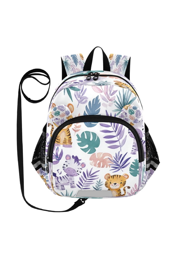 Adorable Ear-Print Backpack with Reflective Strip and Anti-Lost Leash Adjustable Shoulder Straps Mini Travel Backpack Cute Baby Tigers and Zebras