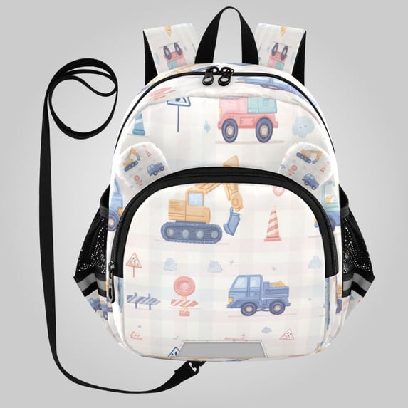 RMDQTR Adorable Ear-Print Backpack with Reflective Strip and Anti-Lost Leash Adjustable Shoulder Straps Mini Travel Backpack Cute Construction Vehicles Pattern