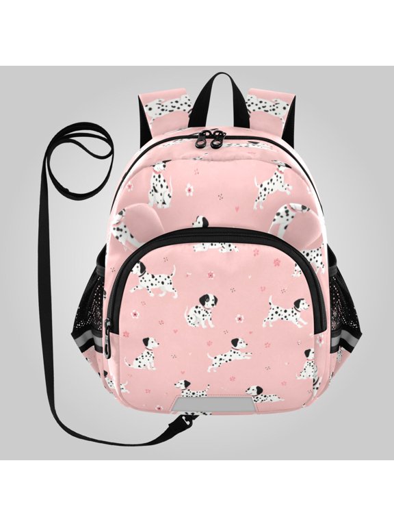Adorable Ear-Print Backpack with Reflective Strip and Anti-Lost Leash Adjustable Shoulder Straps Mini Travel Backpack Cute Dalmatian Dog Pattern