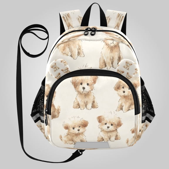 RMDQTR Adorable Ear-Print Backpack with Reflective Strip and Anti-Lost Leash Adjustable Shoulder Straps Mini Travel Backpack Cute Maltese Puppy Repeat Print