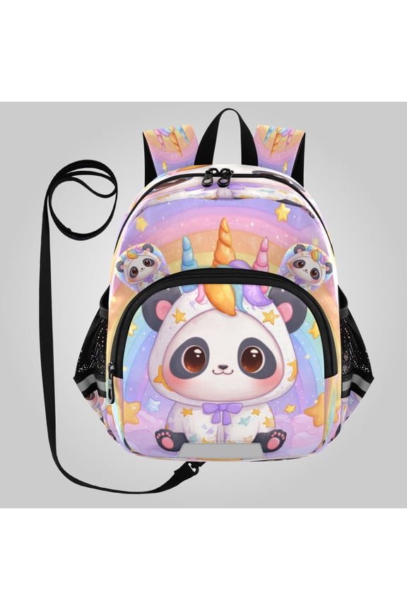 Adorable Ear-Print Backpack with Reflective Strip and Anti-Lost Leash Adjustable Shoulder Straps Mini Travel Backpack Cute Panda in Unicorn Onesie