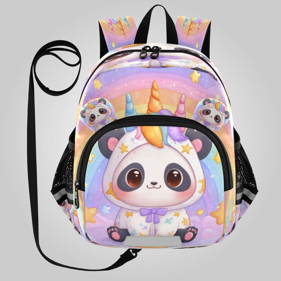 RMDQTR Adorable Ear-Print Backpack with Reflective Strip and Anti-Lost Leash Adjustable Shoulder Straps Mini Travel Backpack Cute Panda in Unicorn Onesie