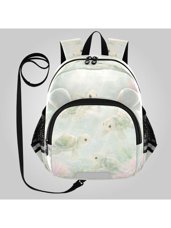 Adorable Ear-Print Backpack with Reflective Strip and Anti-Lost Leash Adjustable Shoulder Straps Mini Travel Backpack Cute Underwater Turtle Pattern
